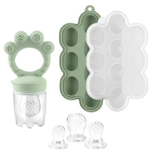 LOTBILL Breastmilk Popsicle Molds & Baby Fruit Food Feeder Pacifier, Silicone Baby Food Storage Containers, Baby Popsicle Molds Teething for Toddler Teething & Infant Self Feeding (Green) | Amazon (US)