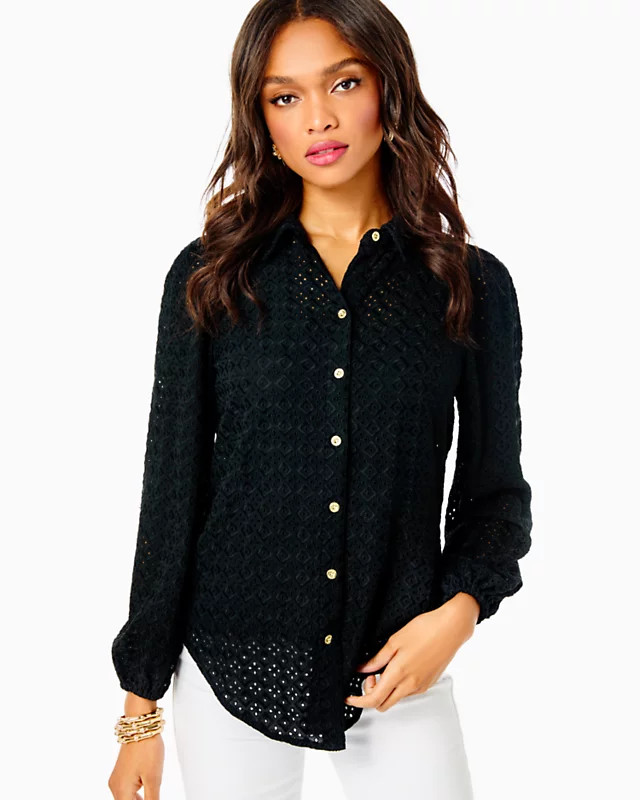 Sea Breeze Eyelet Button Down Top | Lilly Pulitzer | Lilly Pulitzer