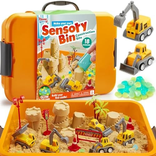 Klever Kits Construction Sensory Bin for Toddlers with Glow in The Dark Stones, Sandbox with Lid ... | Amazon (US)