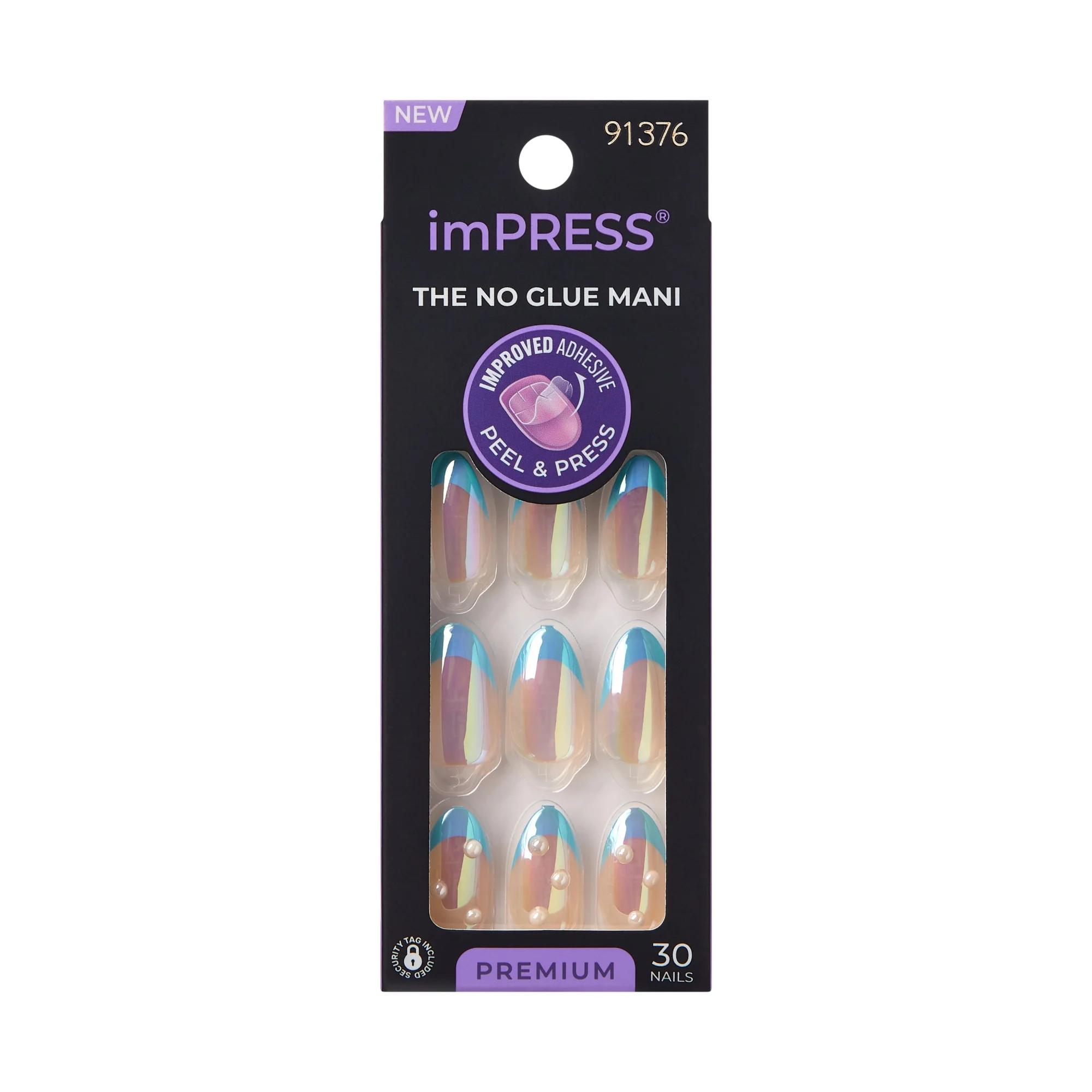KISS imPRESS Premium  Press on Nails, Best Life, Blue, Medium Almond, 30 Count | Walmart (US)