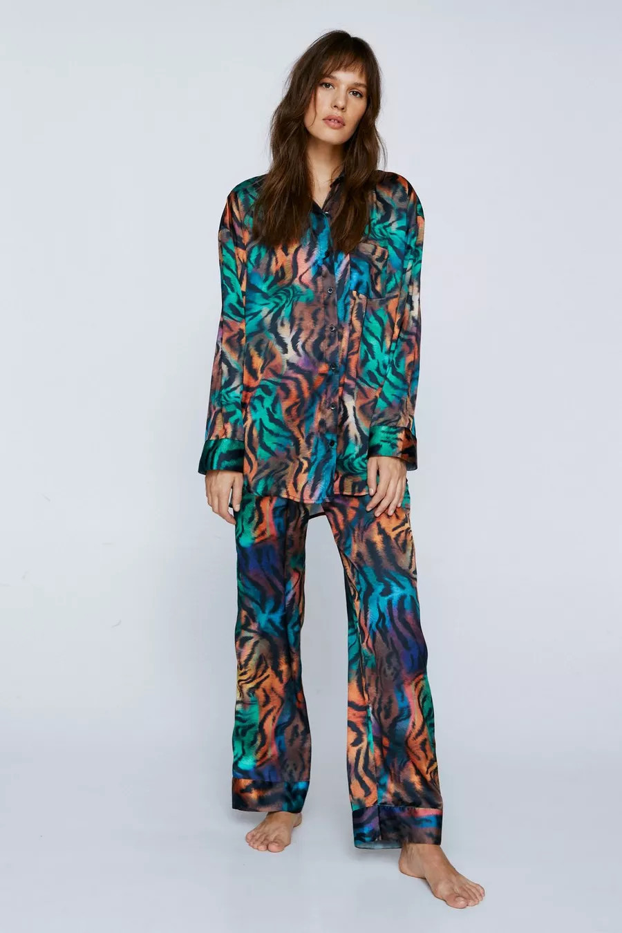 Satin Ombre Tiger Print Oversized Pajama Pants Set | Nasty Gal US