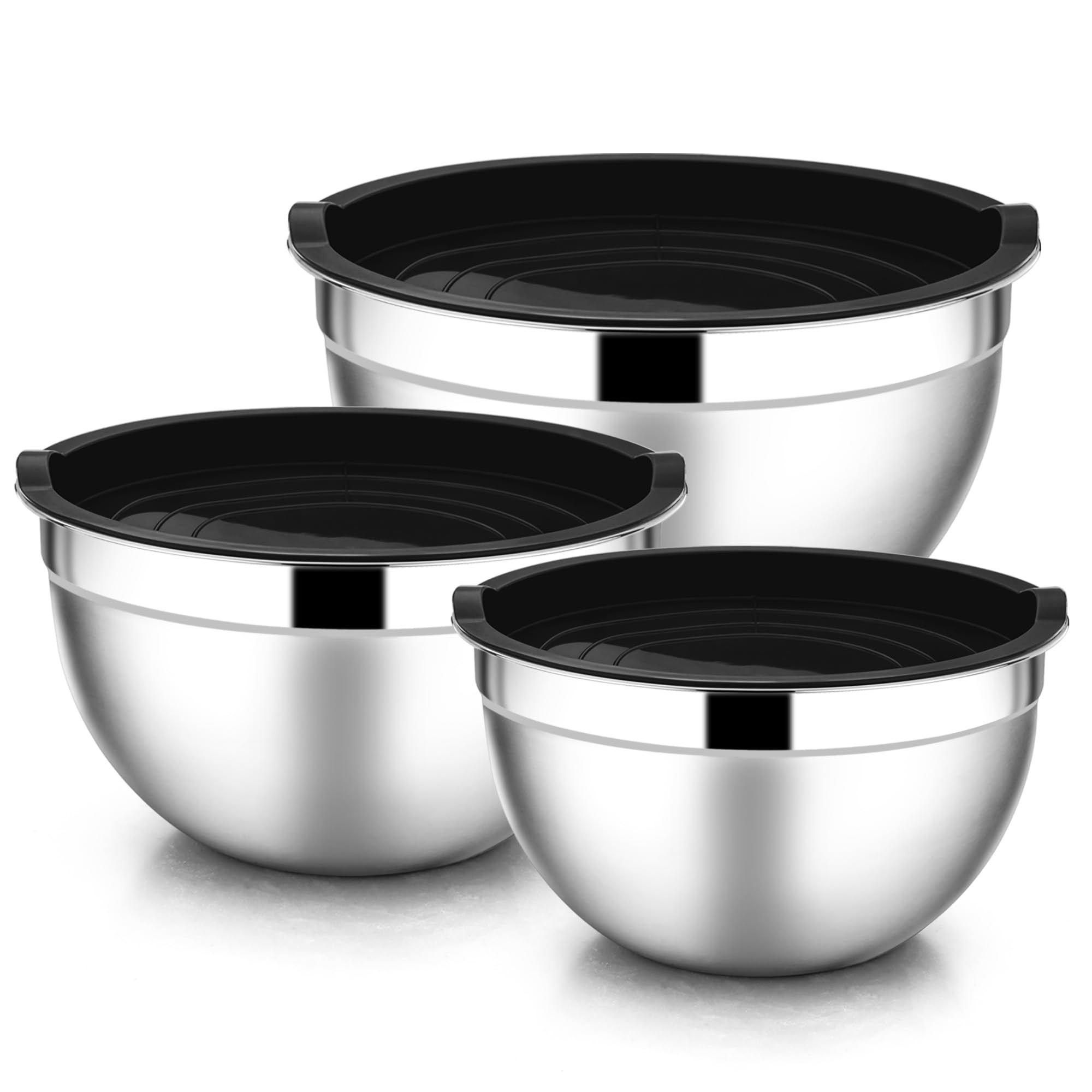 E-far Mixing Bowls with Lids, 6-Piece Stainless Steel Salad Bowls Metal Nesting Bowls for Baking ... | Amazon (US)