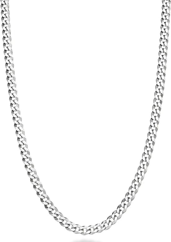 Miabella Italian Solid 925 Sterling Silver 3.5mm Diamond Cut Cuban Link Curb Chain Necklace for Women Men, Made in Italy | Amazon (US)