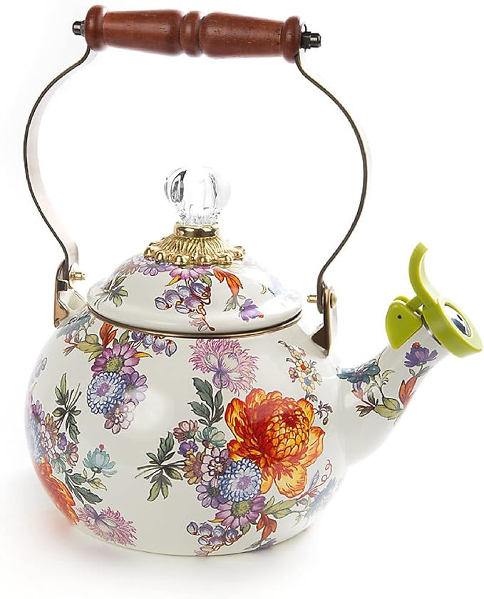 MacKenzie-Childs Flower Market Enamel Whistling Tea Kettle, Decorative Tea Kettle, White | Amazon (US)