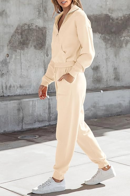 PRETTYGARDEN Women's 2 Piece Sweater Set Pullover Zip Up Sweatshirt Jogger Sweatpants Tracksuit C... | Amazon (US)