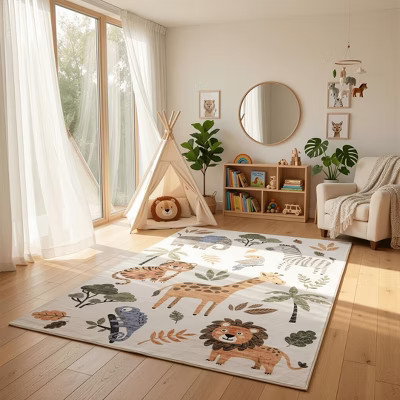 Rug Branch Jungle Contemporary Safari White Beige Kids Area Rug - 8' x 11' | Target