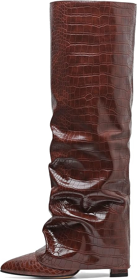 SaraIris Women's Slouchy Knee High Boots - Black, Pointed Toe, Fold Over, Chunky, Shark Boots | Amazon (US)