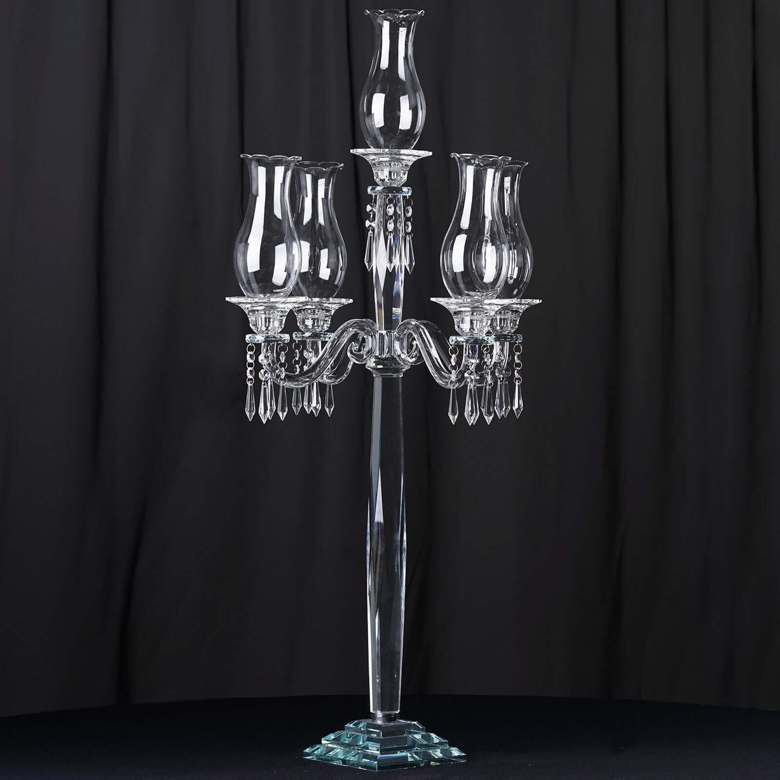 Efavormart 40" 5 Arm Premium Crystal Glass Taper Candle Holder Candelabra with Chandelier Chains | Amazon (US)