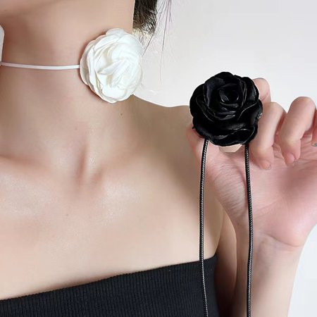 Fasijew Rose Flower Choker Handmade Rose Choker Rose Flower Choker Necklace 3D Retro Black White Elegant Lace Up Adjustable Strappy Collar Party Supplies Jewelry | Walmart (US)