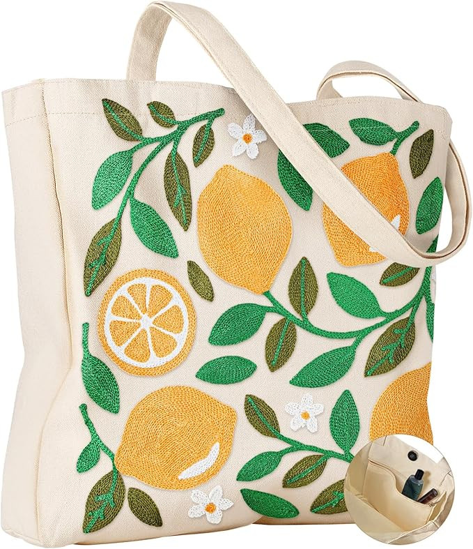 Amazon.com: Miss Adola Embroidery Canvas Tote Bag for Women - Cute Aesthetic Reusable Totes with ... | Amazon (US)