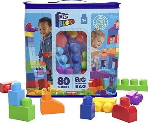 MEGA BLOKS 80-piece Building Blocks Toddler Toys with Storage Bag, Big Building Bag for Toddlers ... | Amazon (US)