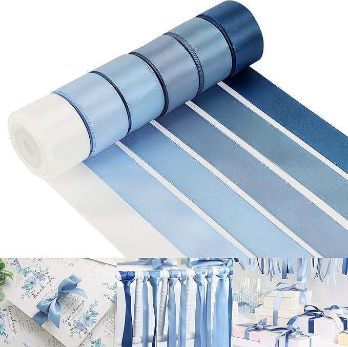 HUIHUANG Dusty Blue Ribbon Set Double-Faced Satin Ribbon 1 inch Dusty Blue Wedding Ribbons for Fl... | Amazon (US)