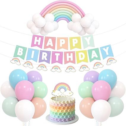 Pastel Rainbow Party Decoration Set Pastel Rainbow Themed Party Kit Happy Birthday Pastel Color B... | Amazon (US)