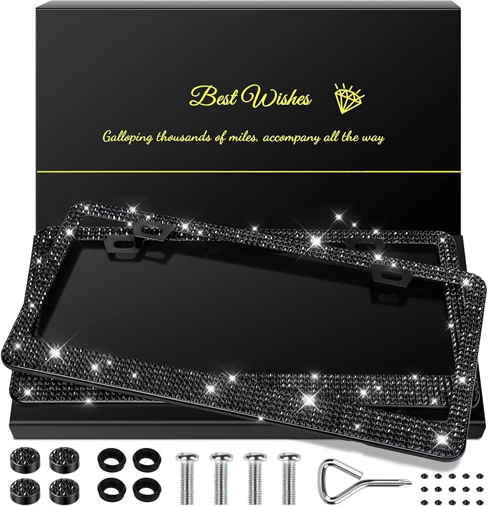 2 Pack Bling License Plate Frames for Women, Sparkly Rhinestone Diamond Car Accessories for Women... | Amazon (US)