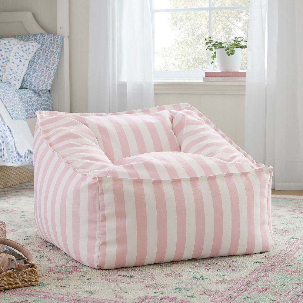 Large Cabana Stripe Mauve Chalk Modern Bean Bag Lounger | Pottery Barn Teen