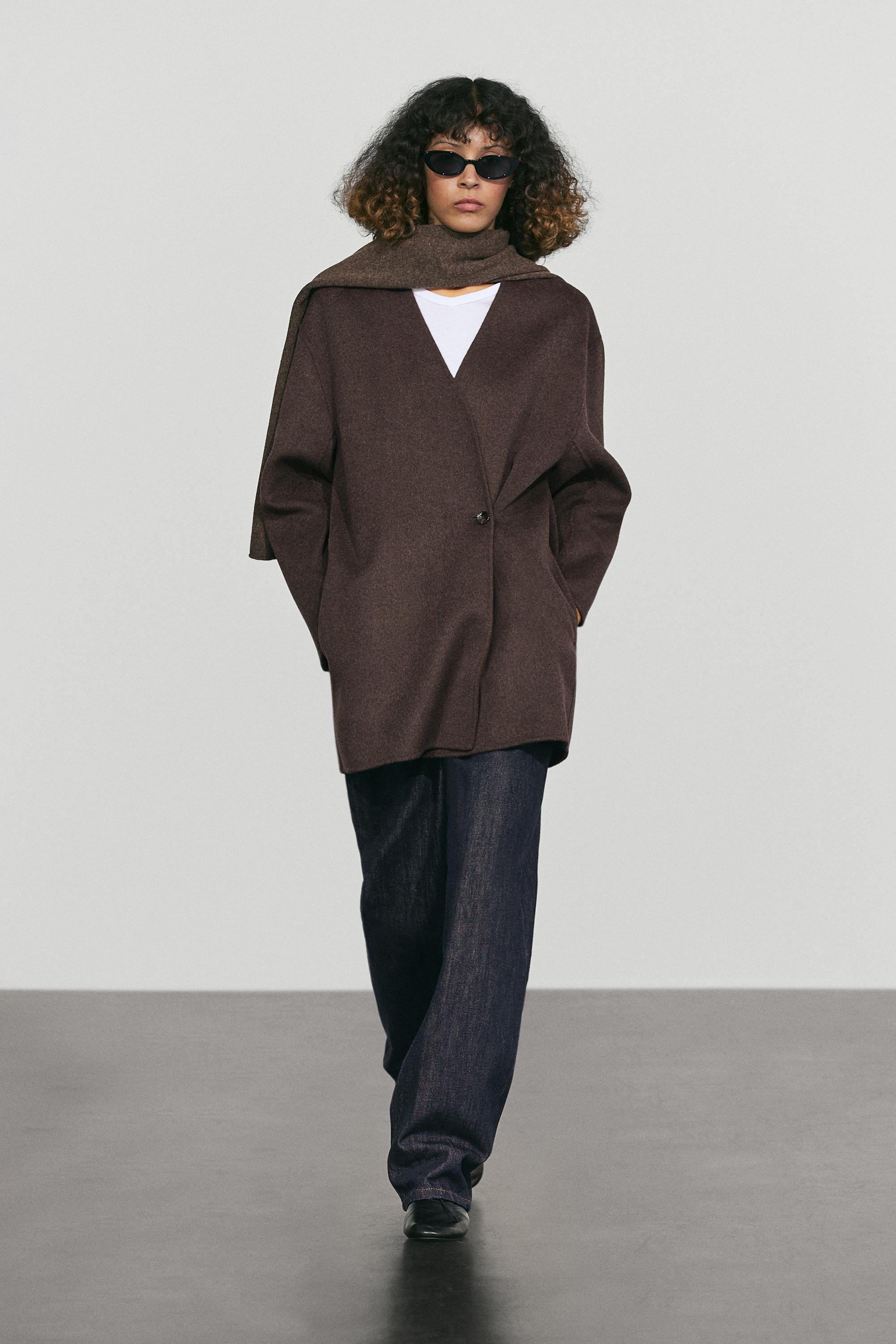 Wool-blend coat with scarf detail | Massimo Dutti UK