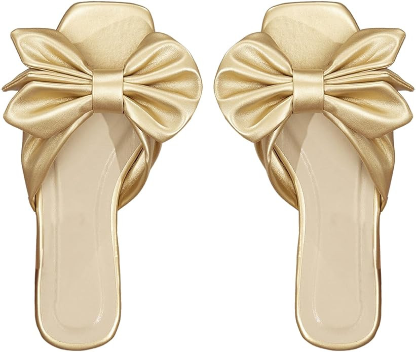 GORGLITTER Women's Bow Flat Sandals Dressy Square Open Toe Wedding Dress Summer 2026 Comfortable ... | Amazon (US)