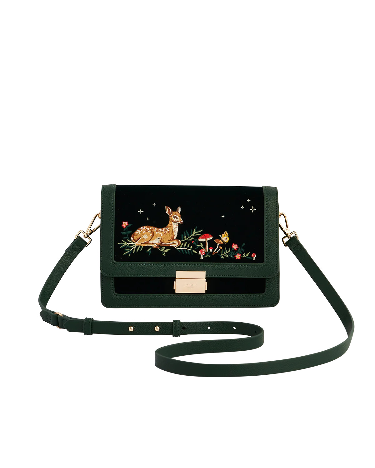 Green Fawn Embroidered Crossbody Bag | Fable England
