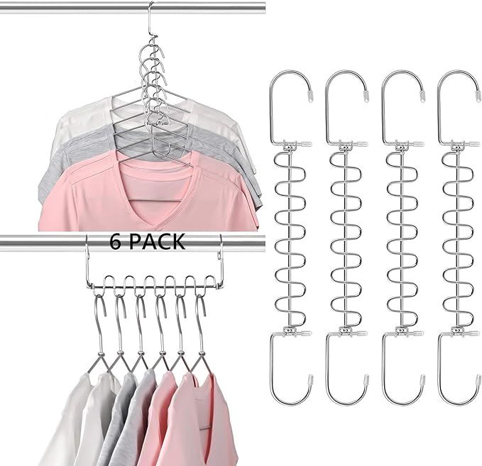 KLEVERISE 6 Pack Space Saving Hangers - 12 Slots Stainless Steel Clothes Hangers Magic Cascading ... | Amazon (US)