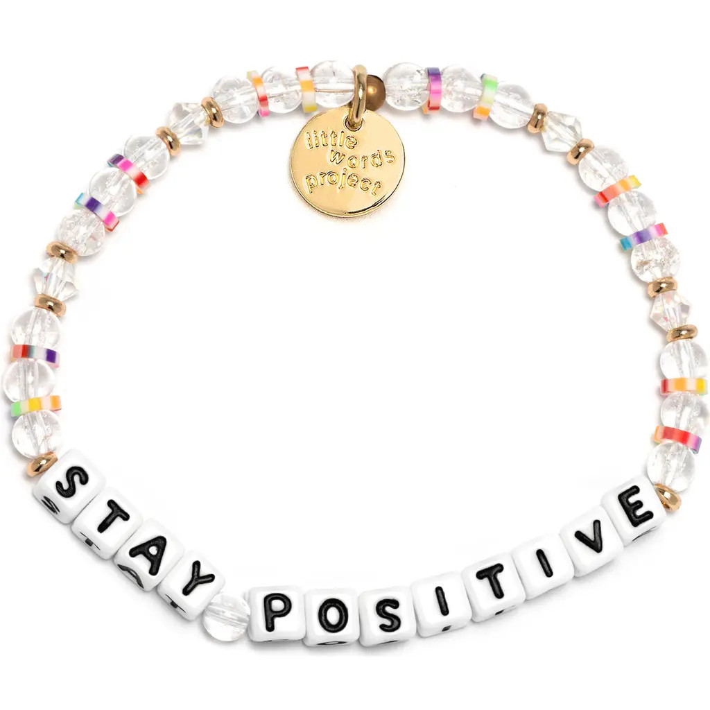 Little Words Project Stay Positive Beaded Stretch Bracelet in White at Nordstrom, Size Small | Nordstrom