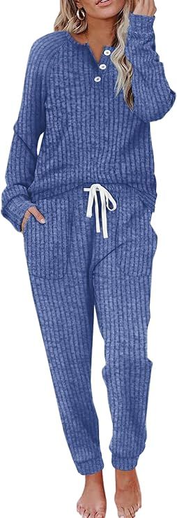 WIHOLL Two Piece Outfits for Women Lounge Sets Button Down Sweatshirt Sweatpants Sweatsuits Set w... | Amazon (US)