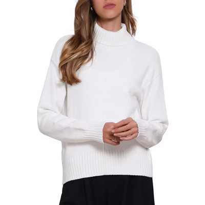 INSPIRE CHIC Women's Turtleneck Long Sleeve High-low Hem Stretchy Sweater Large White | Target