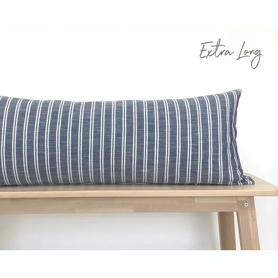 Blue Striped Extra Long Lumbar Pillow Cover Modern Coastal - Etsy | Etsy (US)