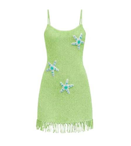 OCUH Mini Dress Spaghetti Strap Starfish Dress Tassels Sundress Sequin Sleeveless Knitted Vacatio... | Amazon (US)
