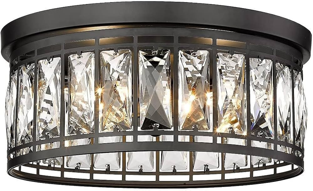 Crystal Flush Mount Ceiling Light, Contemporary Ceiling Lighting Fixture, E12 3-Lights Industrial... | Amazon (US)