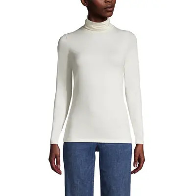 Lands' End Tall Lightweight Fitted Long Sleeve Turtleneck in Black at Nordstrom, Size Medium | Nordstrom
