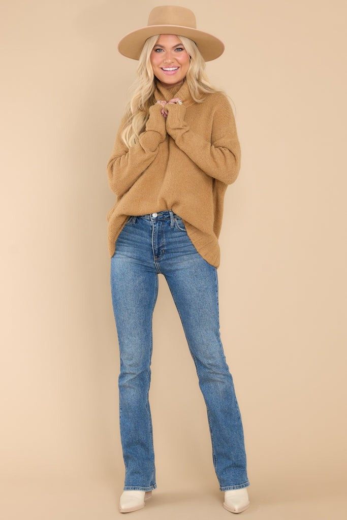 Say Anything Light Camel Turtleneck Sweater | Red Dress 