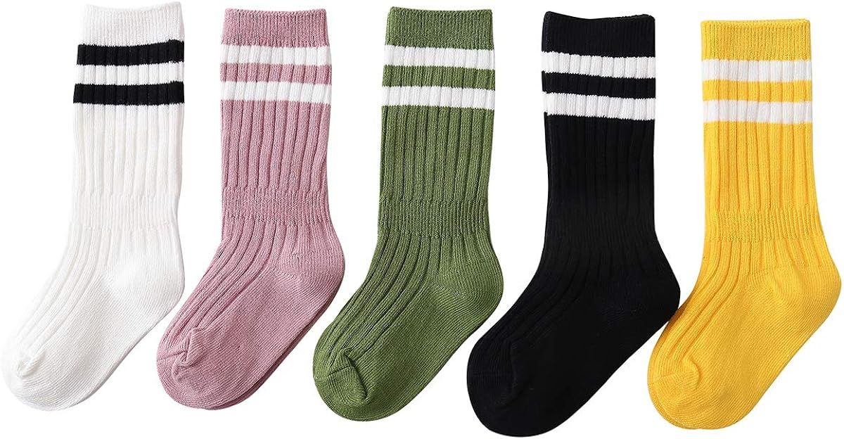 Ninecoo 5/6 Knee High Tube Socks for Boys, Girls, Baby, Toddler and Kids Infant Cotton Stripe | Amazon (US)
