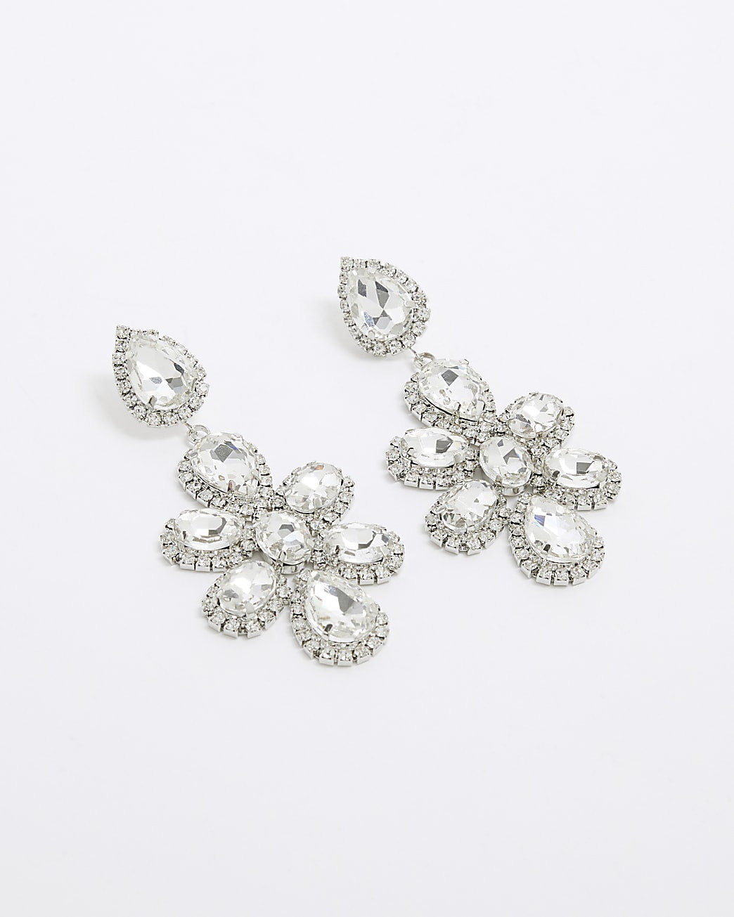 Premium Silver Crystal Flower Stud Earrings | River Island UK & IE
