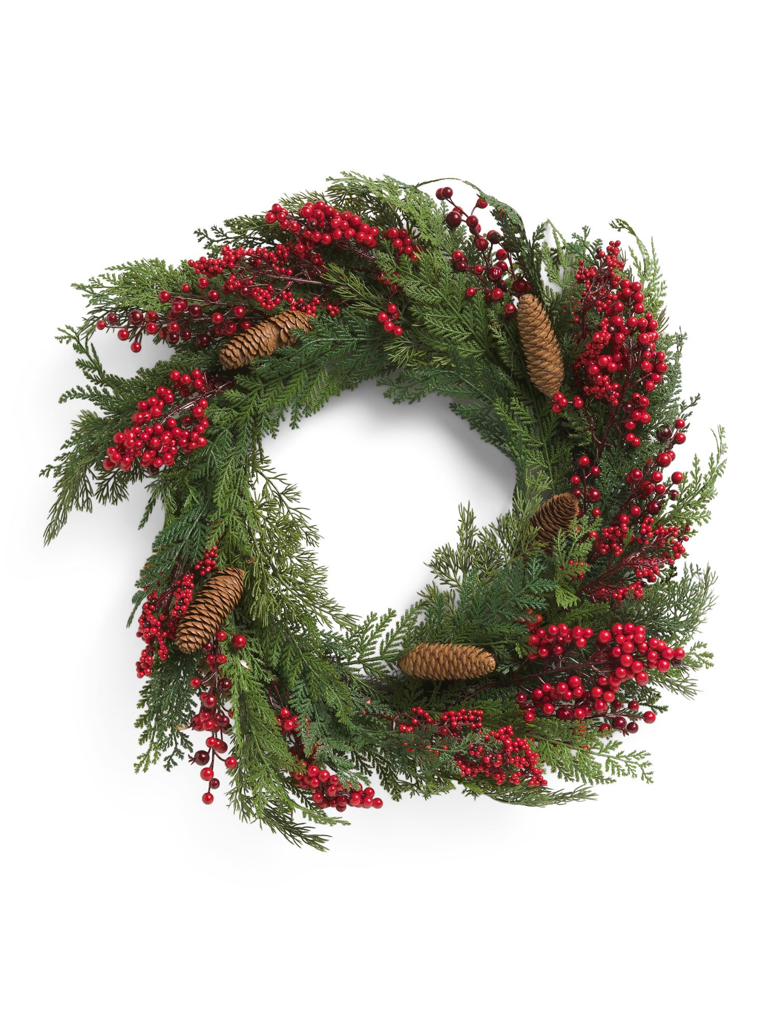 30in Real Touch Cypress And Berry Wreath | TJ Maxx