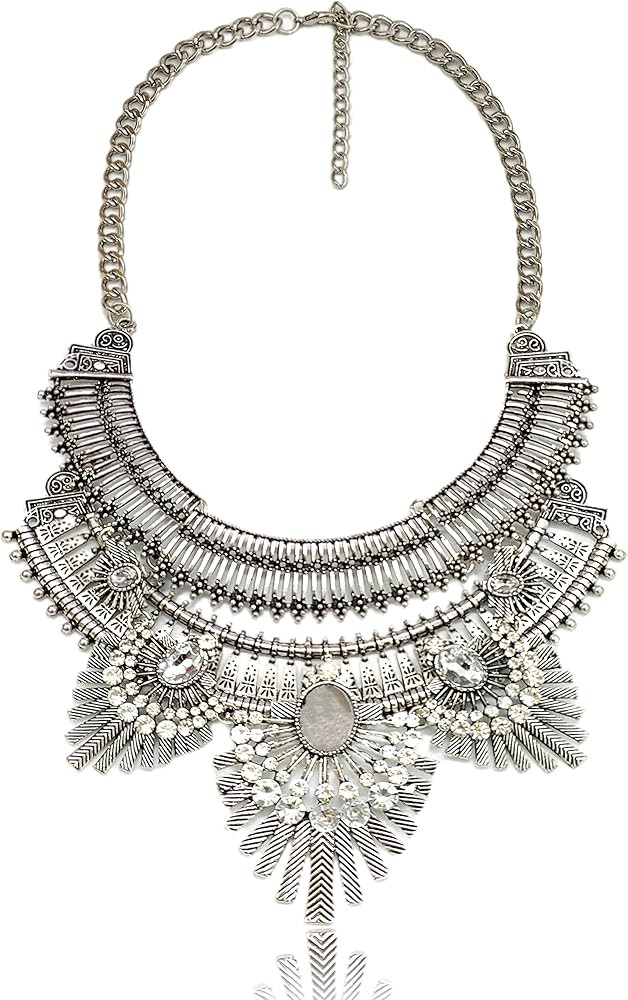 NABROJ Statement Necklace for Women Silver Black Chunky Neck Chain Boho Bib Collar Necklaces Fash... | Amazon (US)