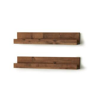 4 in. x 28 in. x 4.75 in. Walnut Solid Wood Nursery Floating Decorative Wall Shelf Bookshelves (S... | The Home Depot