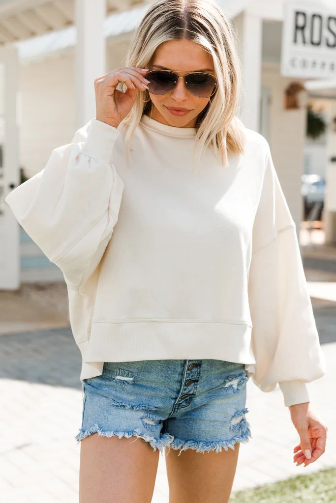 Look At You Go Cream White Bubble Sleeve Pullover | The Mint Julep Boutique