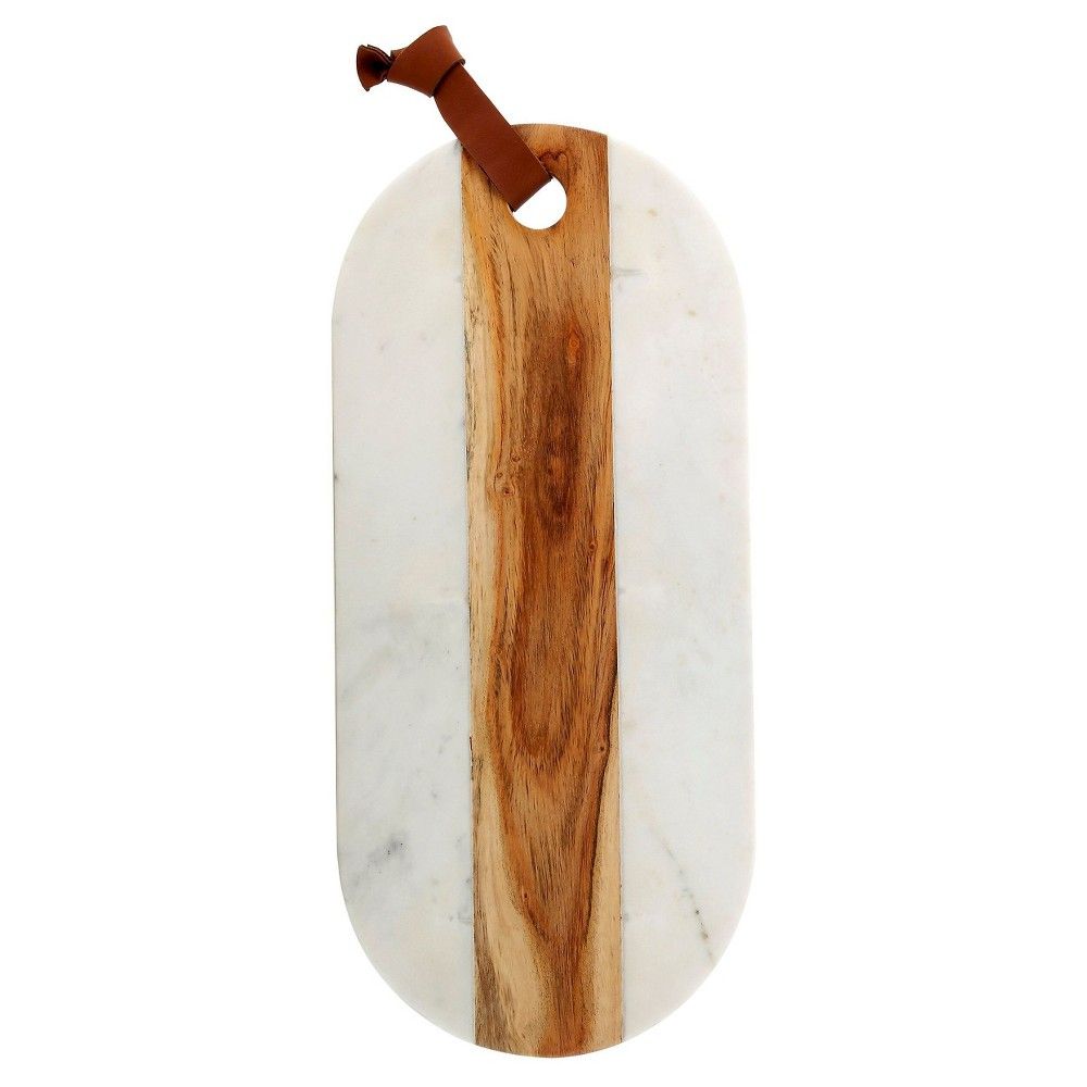 Thirstystone Long Oval White Marble With Acacia Wood Board, White Brown | Target
