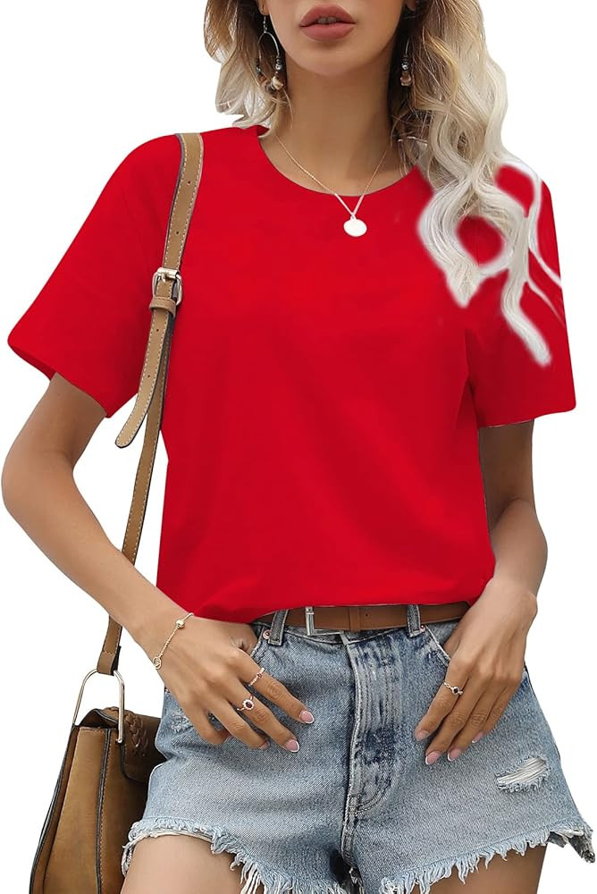 Women's Casual Loose Short Sleeve Crewneck T-Shirts Solid Color Basic Summer Tops | Amazon (US)