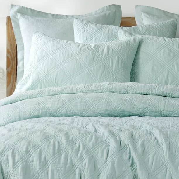 Levtex Home - 100% Linen Front/100% Cotton Back - Standard Quilted Sham - Washed Linen - Spa - Sh... | Walmart (US)