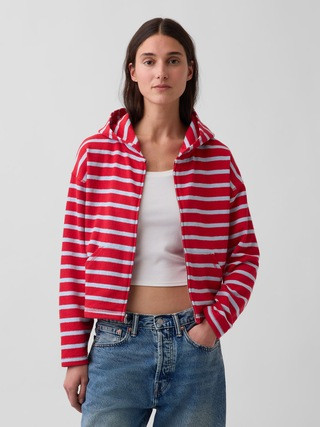 Towel Terry Oversized Stripe Zip Hoodie | Gap (US)