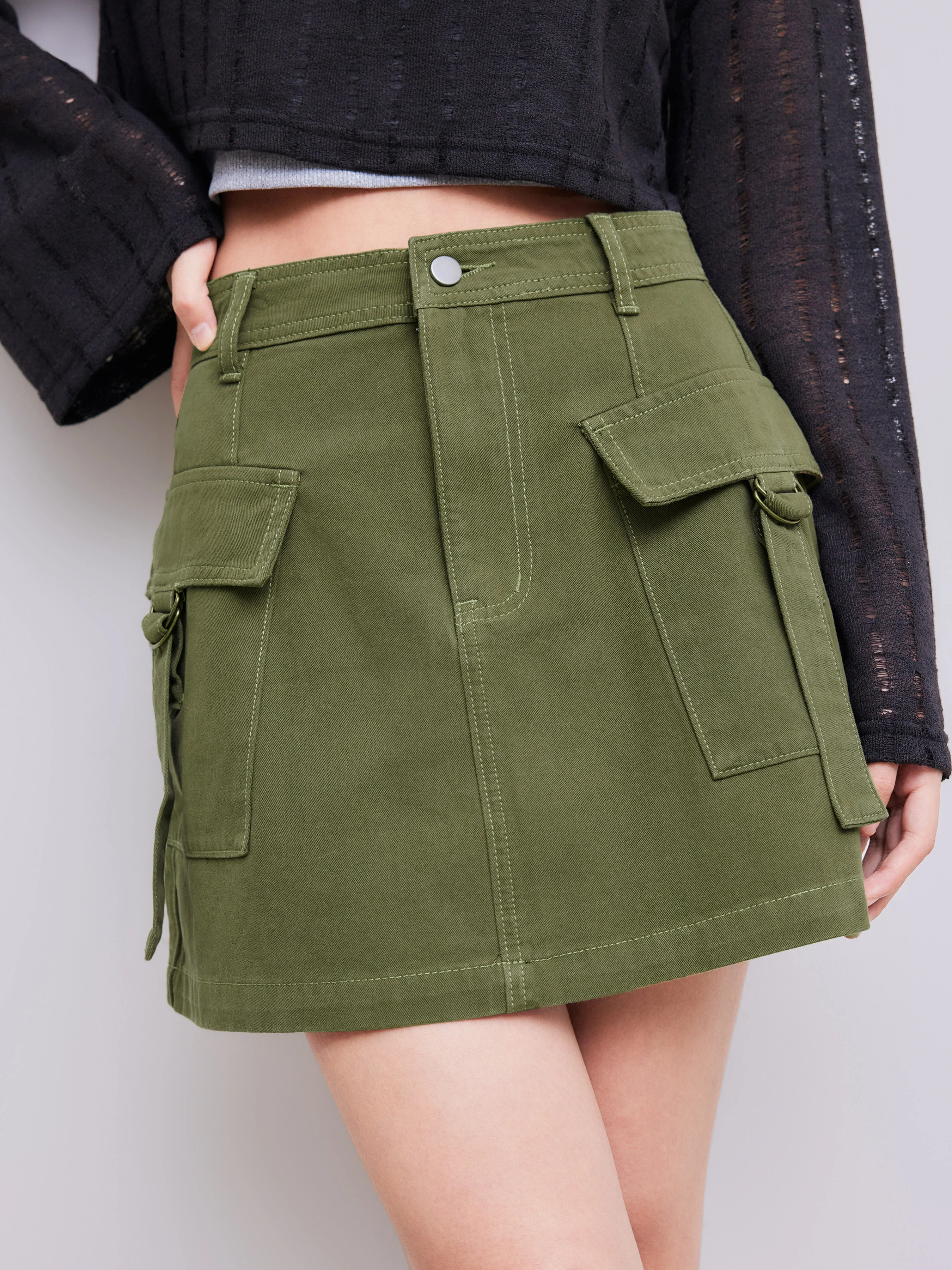 Jean Skirt Woven Solid Cargo Mini Skirt | Cider