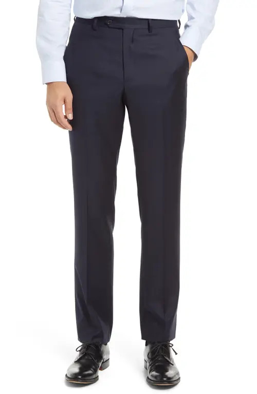 Santorelli Roma Flat Front Wool Dress Pants in Navy at Nordstrom, Size 40 | Nordstrom