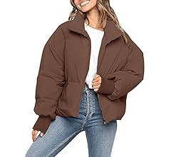 MEROKEETY Women's Winter Long Sleeve Zip Puffer Jacket Pockets Baggy Short Down Coats | Amazon (US)