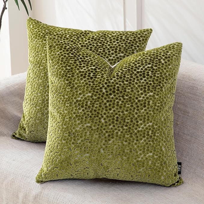 FIFU Couch Throw Pillow Covers 18x18 Inch Set of 2 - Jacquard Velvet Front & Neutral Textured Bac... | Amazon (US)