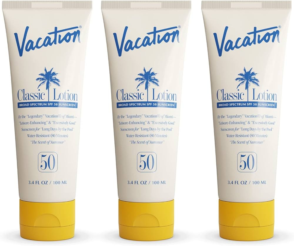 Vacation Classic Sunscreen Lotion SPF 50 3-Pack, Water Resistant Broad Spectrum Sunscreen Sun Blo... | Amazon (US)