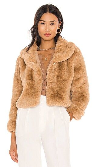Milan Cropped Faux Fur Jacket in Beige | Revolve Clothing (Global)