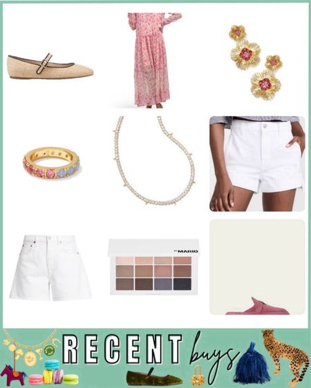 Recent buys - agolde shorts, 7 for all mankind white shorts, Loro piana boat shoes mules, makeup by Mario palette, Kendra Scott jewelry, free people pink maxi dress, Marc fisher raffia flats




#LTKStyleTip #LTKSeasonal #LTKFindsUnder100