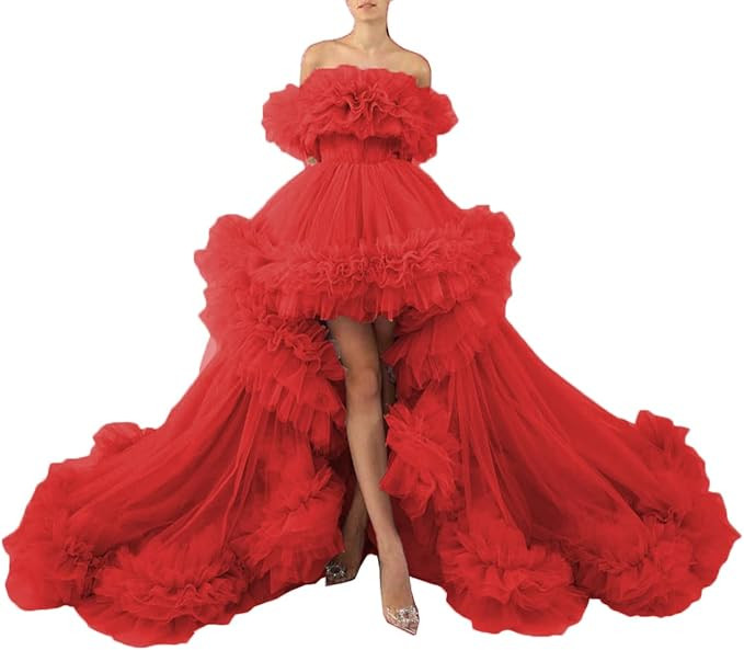 Jerald Norton Womens Tulle Prom Dresses Ball Gown Off The Shoulder High Low Ruffles Formal Party ... | Amazon (US)