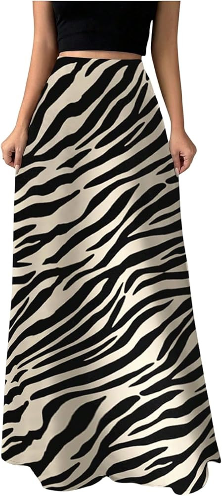 Floerns Women's Elegant Zebra Print Maxi Skirt Graphic Going Out Long Skirts | Amazon (US)